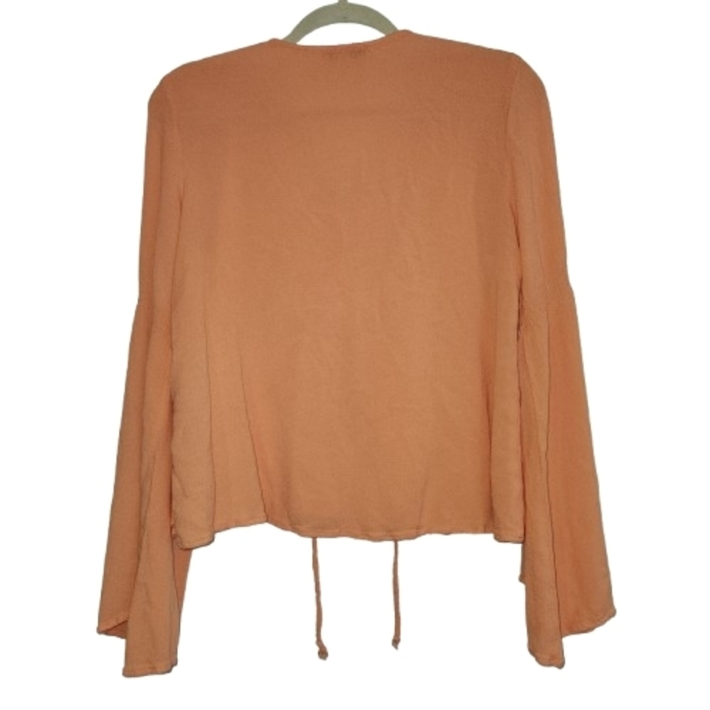 Blu Pepper Vintage Apricot Peasant Blouse Size M Crochet Bell Sleeve Boho Ties - Picture 2 of 9